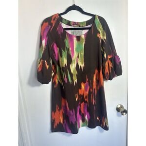 Isle Woman's Mini Dress Boho Chic Retro Artsy Bold Abstract 70's Revival M